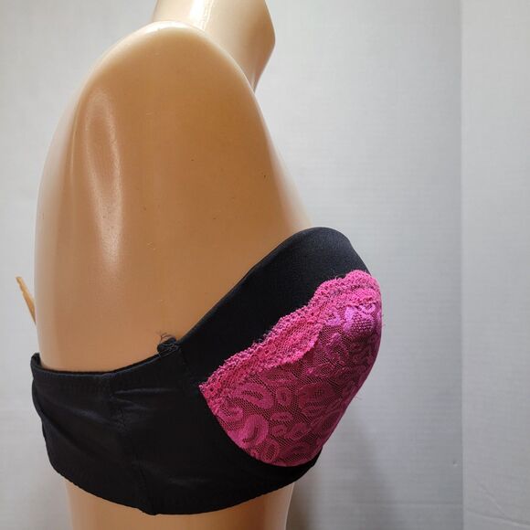 Black w/ Pink Lace Strapless Underwire Bra - Size 40C - Picture 5 of 7